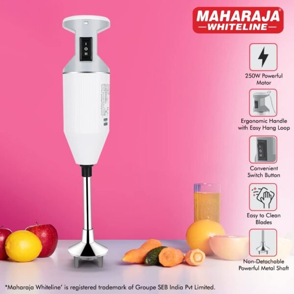 Maharaja Whiteline Neo Blend 250W Hand Blender - HB-140 (White & Grey) - Image 2